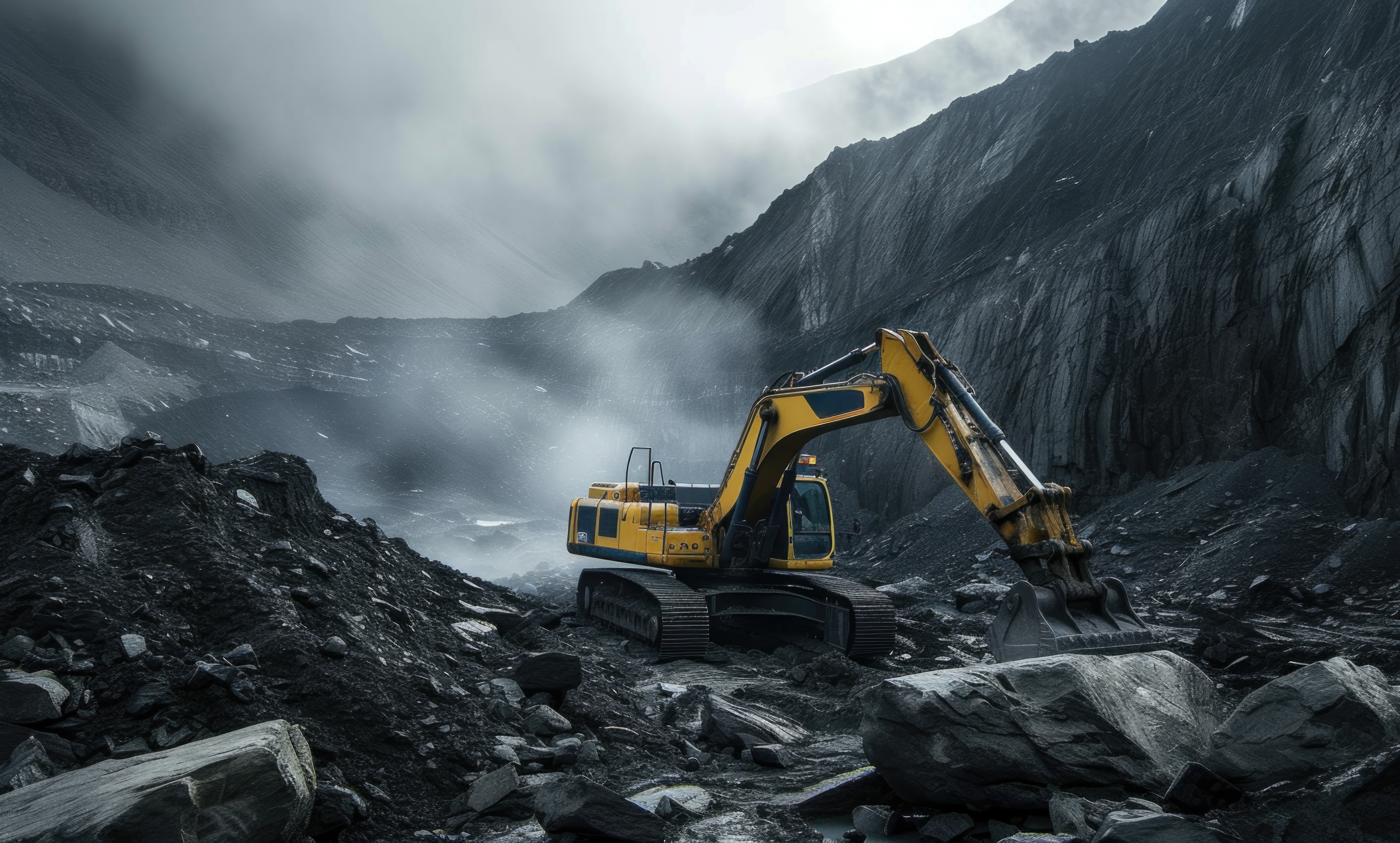 Heavy machinery operating on a mining or earthworks site